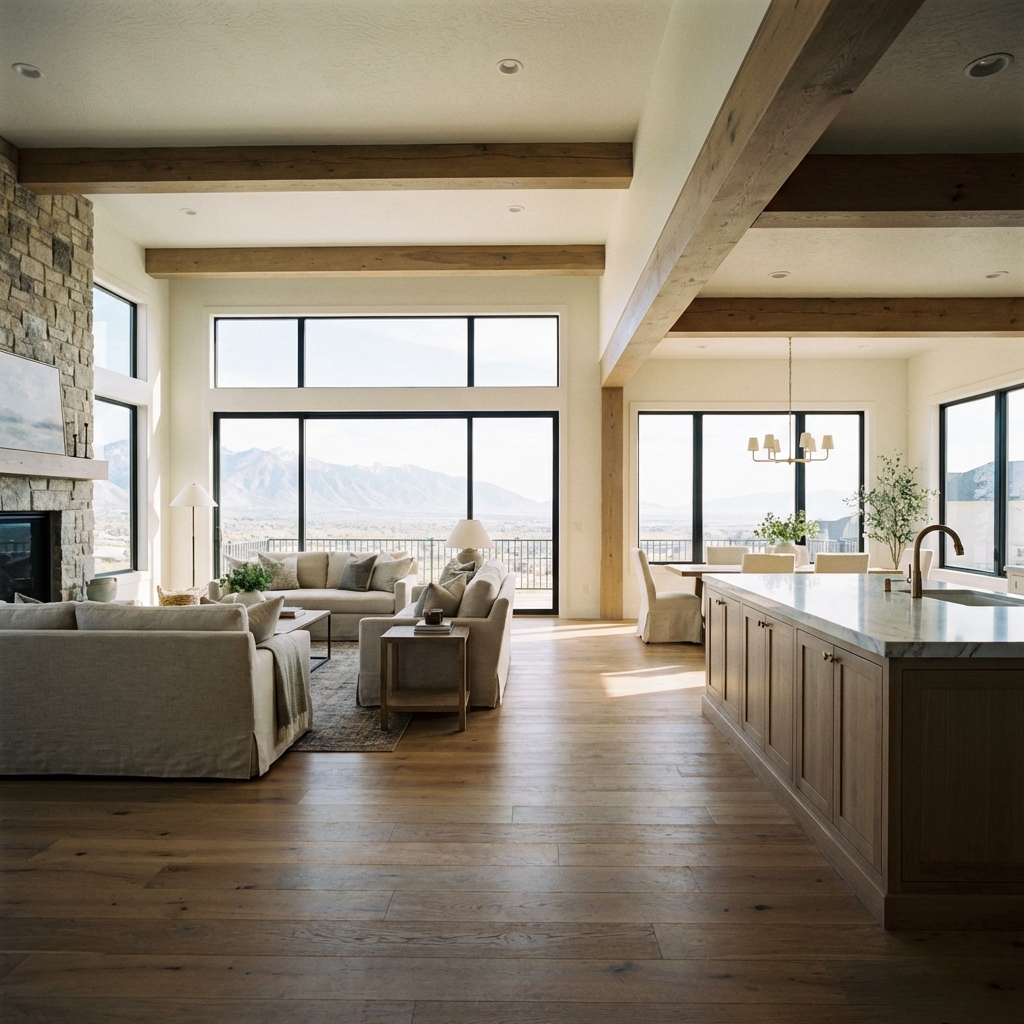 Luxury Draper estate living room with mountain views