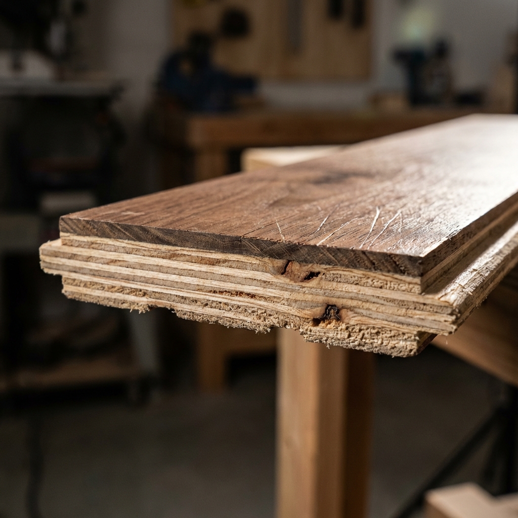 Engineered wood plank cross section